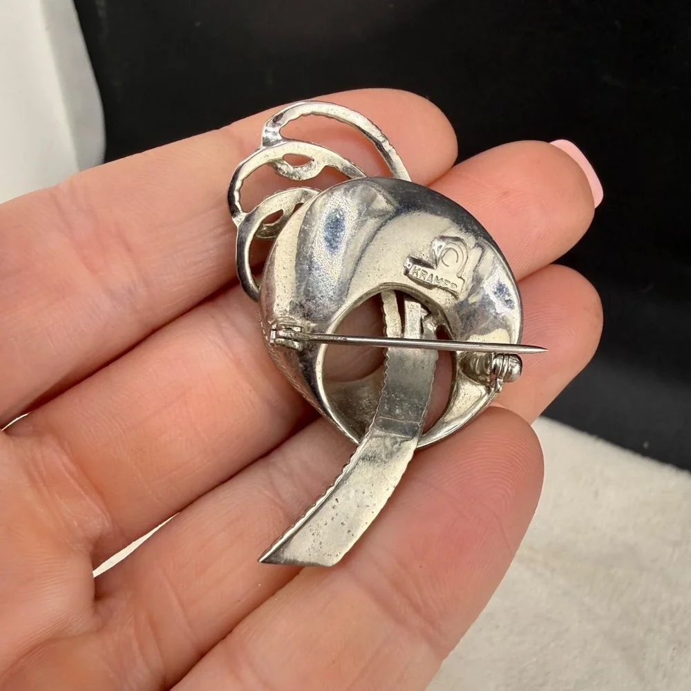 Vintage Kramer Brooch Silver Tone Marcasite